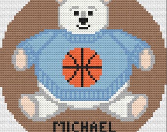 Custom Teddy Bear Needlepoint Chart - 18 Mesh - Personalization All Designs, Names, Monogram, Initials, Sports, First Birthday, Year, Themes