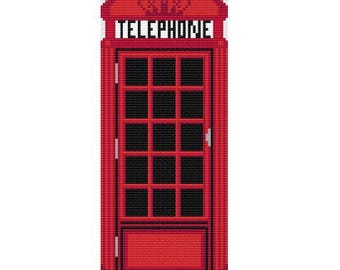 English Phone Booth Needlepoint Pattern, Telephone Booth, UK Red Phone Box, Needlepoint Chart, English Telephone Booth, Red Telephone Booth