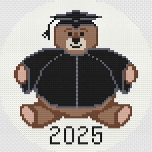 Graduation Cap and Gown Theme Needlepoint Pattern,  Graduation Teddy Bear Ornament Round Pattern, Graduation Celebration, Digital Download