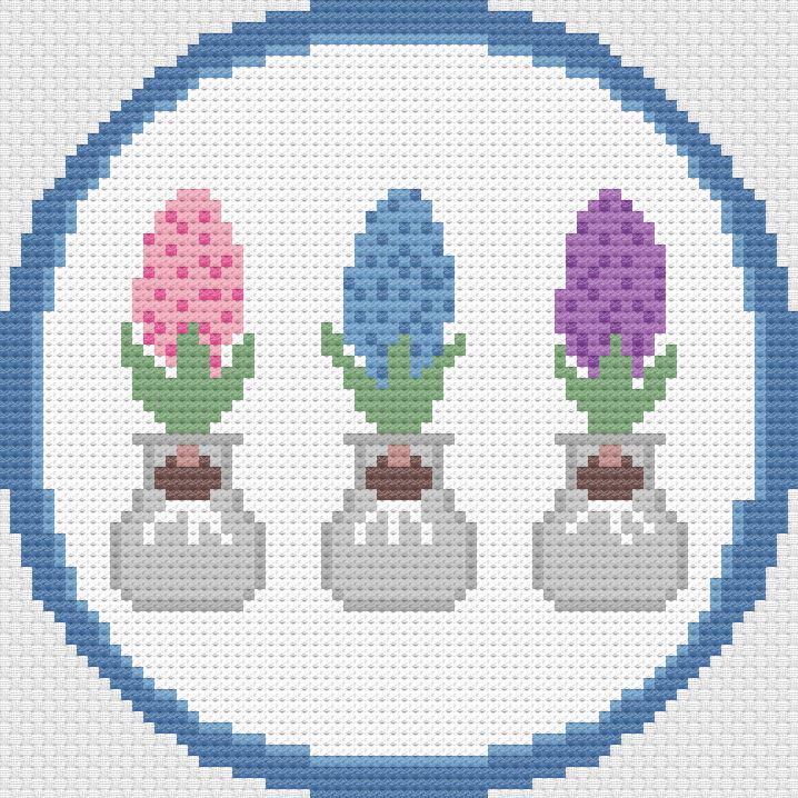 Hyacinth Bloom Needlepoint Pattern, Hyacinth Bulbs, Hyacinth Bulb Vases, Spring Flower Needlepoint, Hyacinth Ornament Round, Spring Garden