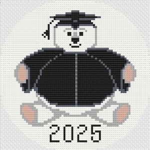Graduation Cap and Gown Theme Needlepoint Pattern, Graduation Teddy Bear Ornament Round Pattern, Graduation Celebration, Digital Download