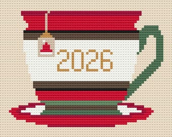 Christmas Teacup Needlepoint Pattern, 18 Mesh, Holiday Needlepoint, Okanogan Original Design, 2026 Christmas