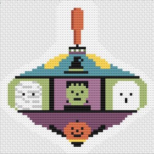 Halloween Needlepoint Pattern, VIntage Style Halloween Toy, Retro Spinning Top Toy, Halloween Theme Toy Pattern, Graphic, Retro, Halloween