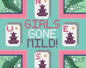Mahjong Theme Needlepoint Pattern, Girls Gone Mild Mahjong Needlepoint Pattern, Okanogan Original Design, Mahjong Player Needlepoint