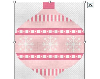 Needlepoint Holiday Ornament Pattern, Christmas Needlepoint, Retro Pink,  Digital Download,  Christmas Needlepoint  Pink Bauble