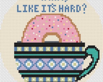 Dunking Donut, Donut Needlepoint Pattern, Positive Pastry, Big Donut, Fun Donut Needlepoint Chart, Cute Pink Donut, Motivational Donut