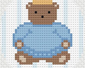 Teddy Bear King Needlepoint, 13 MESH, Brown Teddy Bear Needlepoint, Fun Child Theme Needlepoint Project, Teddy Bear Theme