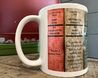 Bronte Book Spine Mug, Library Mug, Literary Mug, Bronte Sisters Books, Bronte Sisters Mug, Author Mug, Bronte Author, Ceramic, 11 Ounce