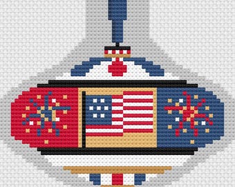 July Fourth Fireworks Needlepoint Pattern, 18 Mesh, Celebration Pattern, Red, White Blue, USA, Vintage Toy Top Needlepoint, Patriotic Toy