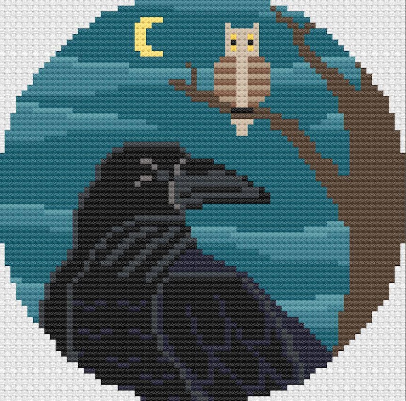Crow Needlepoint Pattern, Crow Pattern, Crow Theme Needlepoint, Cute ...