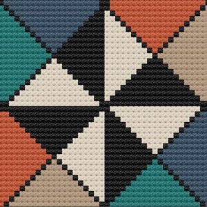 Peut inclure: Motif g&eacute;om&eacute;trique compos&eacute; de triangles de diff&eacute;rentes couleurs : teal, rose, orange, beige, marine et noir. Le design rappelle le point de croix ou le pixel art, avec un aspect textur&eacute;.