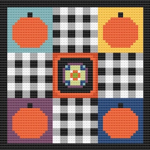 Fall Pumpkin Needlepoint Pattern, Cute Fall Needlepoint, Pumpkin Farm, Quilt Style Pumpkin Needlepoint Pattern, Fun Fall Needlepoint Chart