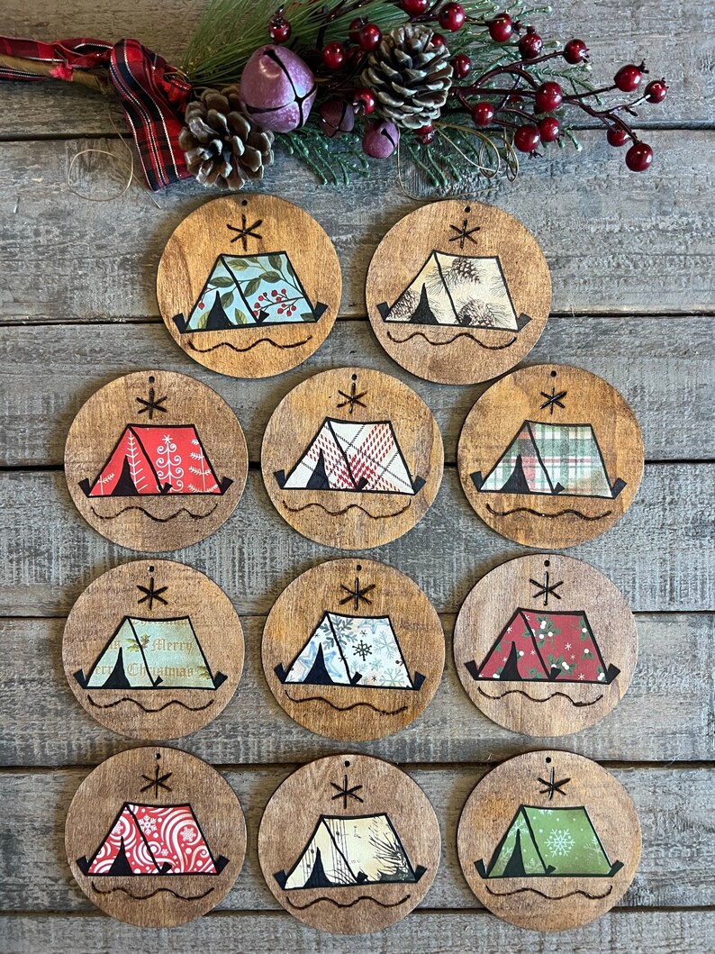 Camping Ornament, Tent Christmas Ornament, Camping Theme Holiday Ornament, Handmade, Original