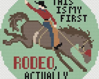 Rodeo Theme Needlepoint Pattern, Western Style Needlepoint, Old West, Rodeo Humor, Bucking Bronco, Ranch, Cowboy Theme, Horse Needlepoint