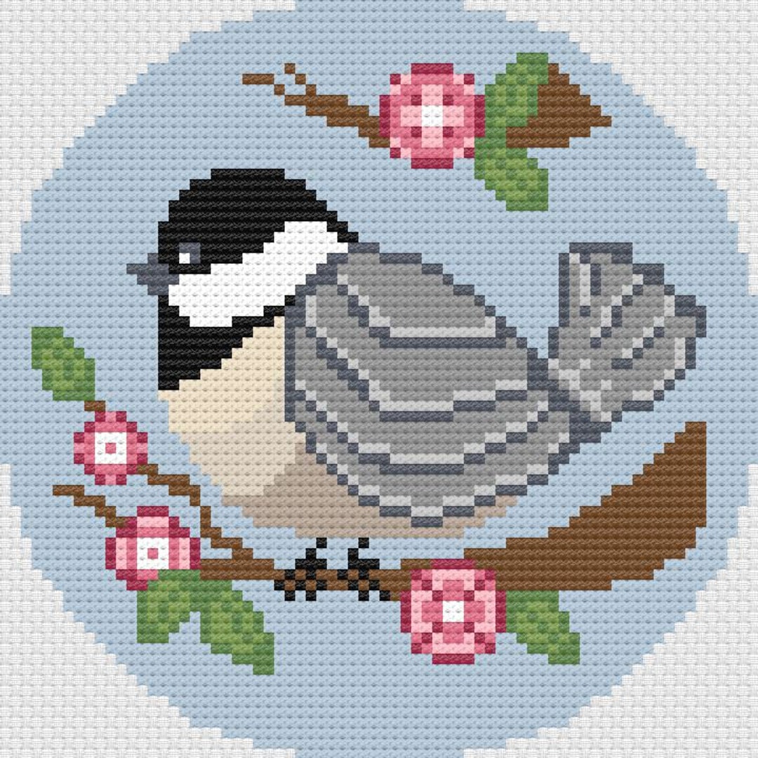 Chickadee Cherry Blossom Needlepoint Pattern, Black Capped Chickadee ...