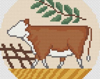 Hereford Cow,  Needlepoint Pattern, Hereford Steer, Hereford Cattle, Butter Mold Style Needlepoint Ornament Pattern, Cattle Ranch, Farmhouse