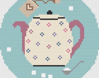 Teapot Needlepoint Pattern, Tea Theme Ornament Pattern, Tea Lovers Pattern, Cute Tea Theme Needlepoint Chart, Whimsical Teapot Needlepoint