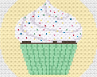 Cute Cupcake, Vanilla Frosting with Sprinkles Needlepoint Pattern, Digital Download, Cupcake Needlepoint, Needlepoint Chart, Fun Cupcake