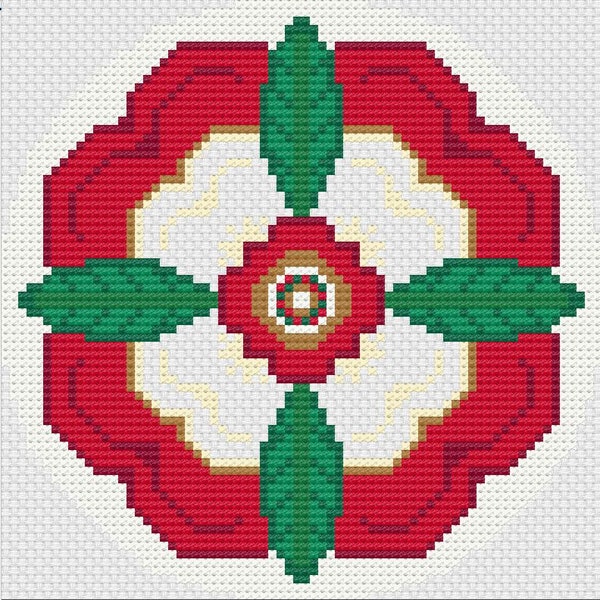Four Petal Holiday Flower Needlepoint Pattern, Christmas Flower Ornament, Christmas Floral Design, Flower Feather Leaf Christmas Needlepoint
