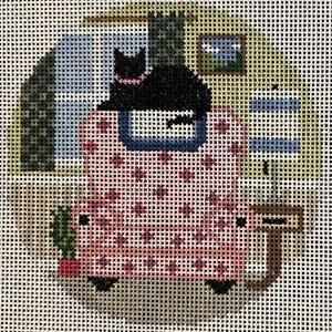 Cat Theme Needlepoint Hand Painted Canvas, Cute Cat Needlepoint, 18 Mesh, Stitch Painted, Cat Lovers, Calm Cat, Serene Scene Ornament