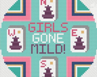 Mahjong Needlepoint Pattern, Fun Mahjong Needlepoint, Colorful Mahjong Theme Needlepoint, Mahjong, Mahjong Lovers, Mahjong Tiles, Four Winds