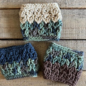 Crocheted Coffee Cozies, Set of 3 Each Cozies, Handmade, Pretty Color Drink Cozies, 100% Cotton, Reusable Drink Sleeve, Crochet Cup Sleeve