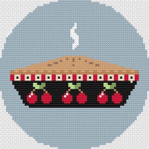 Cherry Pie Needlepoint Pattern, Cute Pie and Pie Plate Needlepoint, Pie Lovers, Pie Baking, Cherries, Cherry Pie Needlepoint Ornament Round