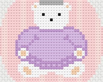 Pink Princess Teddy Bear Needlepoint, 13 Mesh, Darling Small Bear Ornament, Children's Room Decor, Doorknob Hanger, Ornament