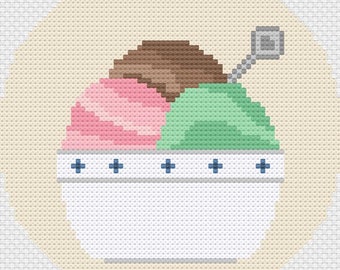 Ice Cream Bowl, Three Scoops Ice Cream, Needlepoint Pattern, Needlepoint Chart, Digital Download, Cute Ice Cream, Silver Spoon Ice Cream