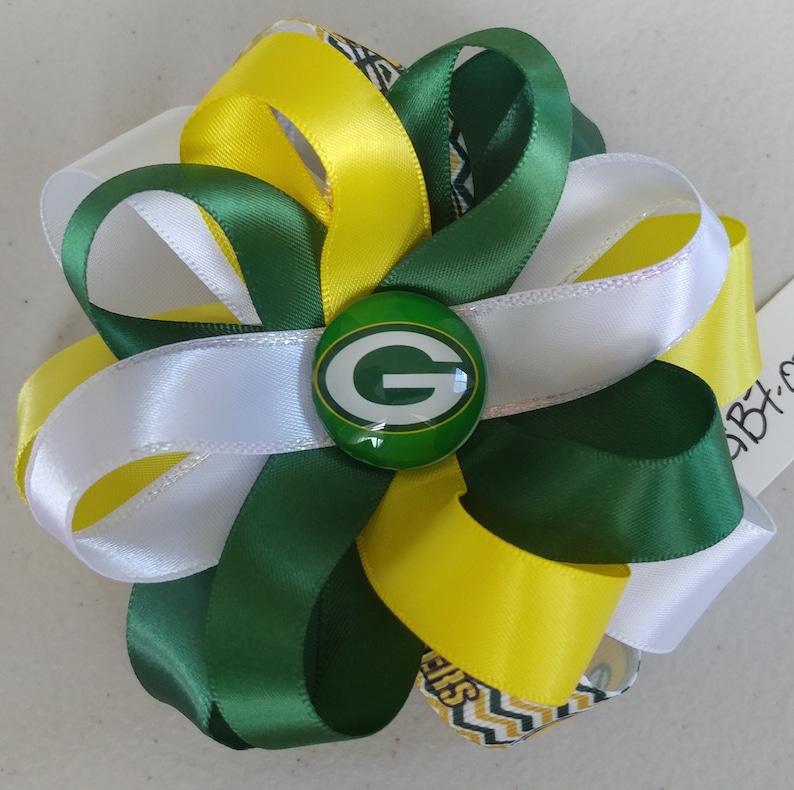 Green Bay Packers Satin Hair Bow with French Barrette Clip GB7-001 GB7-002 GB7-003 GB7-005