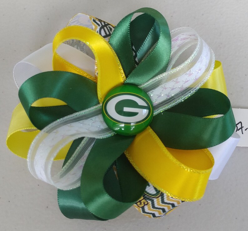 Green Bay Packers Satin Hair Bow with French Barrette Clip GB7-001 GB7-002 GB7-003 GB7-005