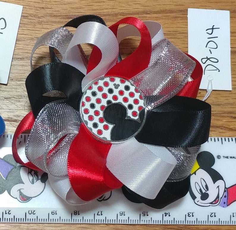 Mickey Mouse Satin Hair Bow with French Barrette Clip D7-002
