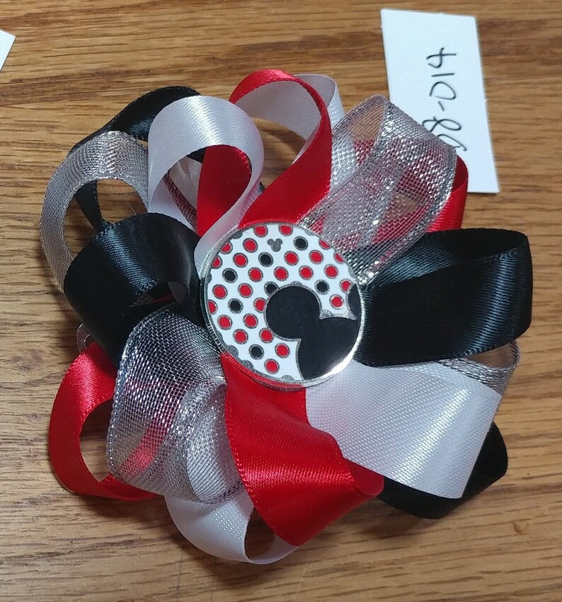 Mickey Mouse Satin Hair Bow with French Barrette Clip D7-002