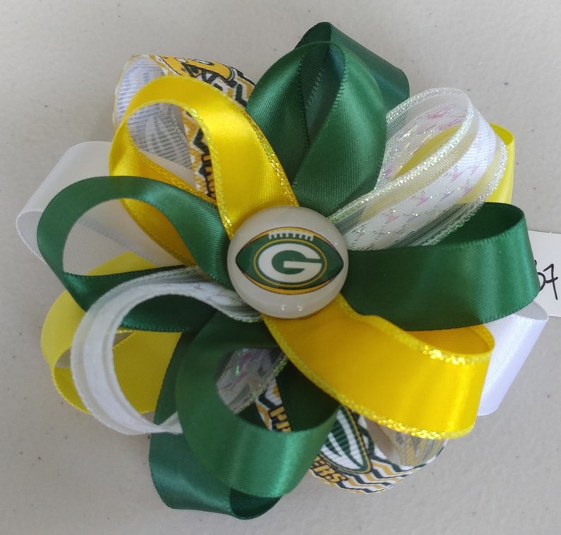 Green Bay Packers Satin Hair Bow with French Barrette Clip GB7-001 GB7-002 GB7-003 GB7-005