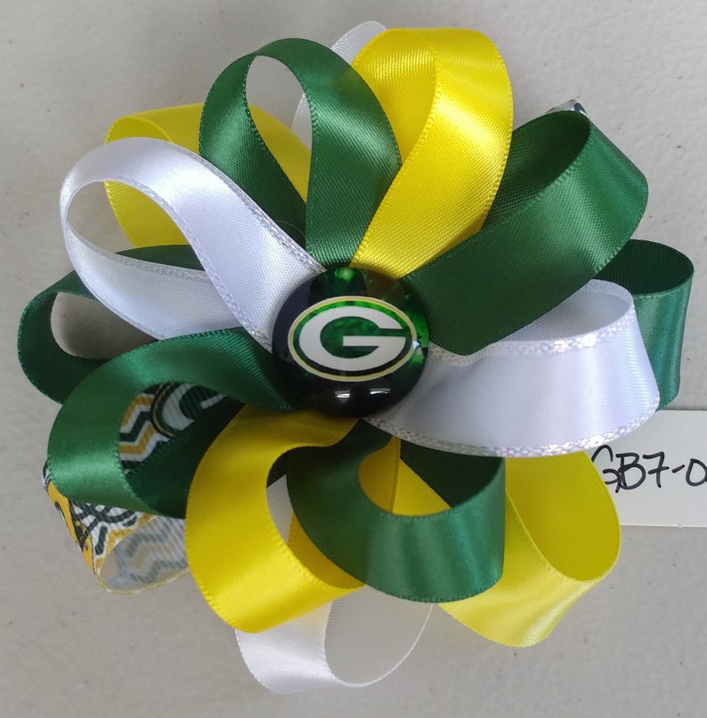 Green Bay Packers Satin Hair Bow with French Barrette Clip GB7-001 GB7-002 GB7-003 GB7-005