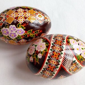 Example of a dramatic floral pysanky goose egg.