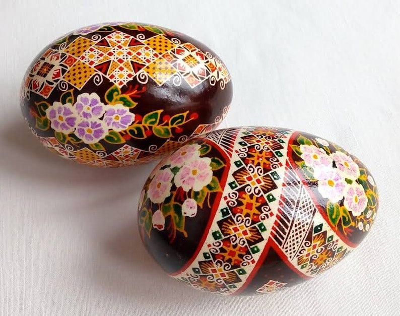 Example of a dramatic floral pysanky goose egg.