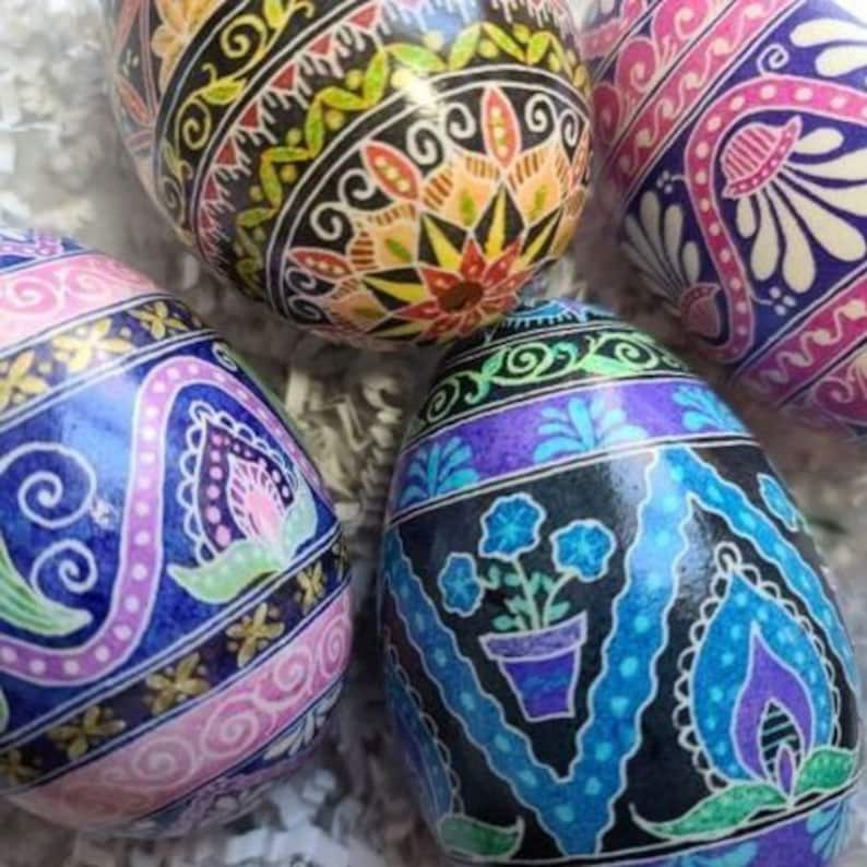 Goose eggs are smoother than chicken eggs for pysanky.