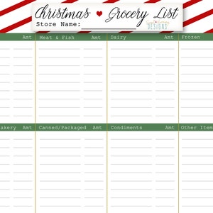 grocery list, grocery shopping, grocery planner, christmas list, shopping list, shopping printable, holiday printables, holiday party print image 3