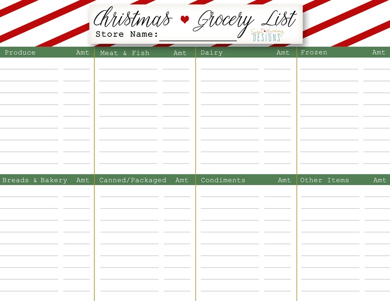 grocery list, grocery shopping, grocery planner, christmas list, shopping list, shopping printable, holiday printables, holiday party print image 3
