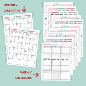 May include: Printable monthly and weekly calendar pages. The monthly calendars are for December 2019 and October 2019. The weekly calendars are for October 2019, November 2019, December 2019, and January 2020.