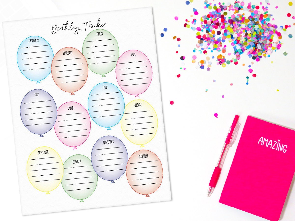 Birthday Planner Printable Birthday Calendar Planner Etsy