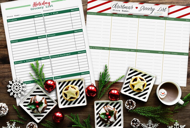 grocery list, grocery shopping, grocery planner, christmas list, shopping list, shopping printable, holiday printables, holiday party print image 1