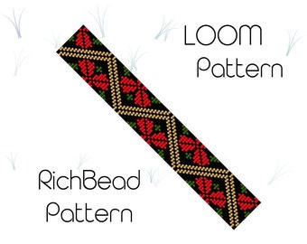 Christmas holly seed bead bracelet patterns Loom stitch pattern Loom beadweaving Delica cuff bead pattern Pdf file