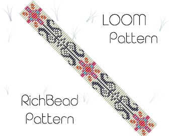 Seed bead  loom bracelet pattern Beadweaving patterns Beginner beadwork Delica bead pattern Wide cuff bracelet Loom beading patterns