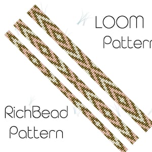 May include: Three rows of loom beading in a pattern of brown, white, and pink beads. The text "LOOM Pattern" and "RichBead Pattern" is visible in the image.