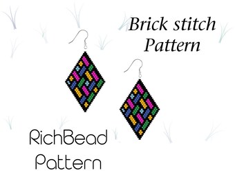 Brick stitch earrings pattern Miyuki delica beaded earrings pattern Beadweaving jewelry Beading Beadwork PDF Digital download