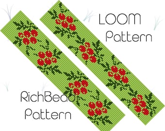 Rowanberry square stitch beading pattern Bead loom bracelet patterns Bead loom patterns Beadweaving patterns Beaded bracelet patterns PDF