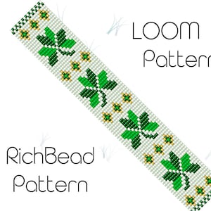Shamrock beaded bracelet pattern St Patricks day Clover seed bead patterns bracelet Bead loom patterns pdf Loom beading