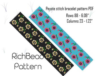 Blumen peyote perlen armband muster Perlenarbeit blumen delica miyuki armband muster Mohn perlenweben muster PDF DIY Do it yourself